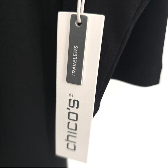 Chicos Travelers Midi V-Neck Black Dress Stretchy Flowy Flowy A-Line Pockets - Picture 10 of 16